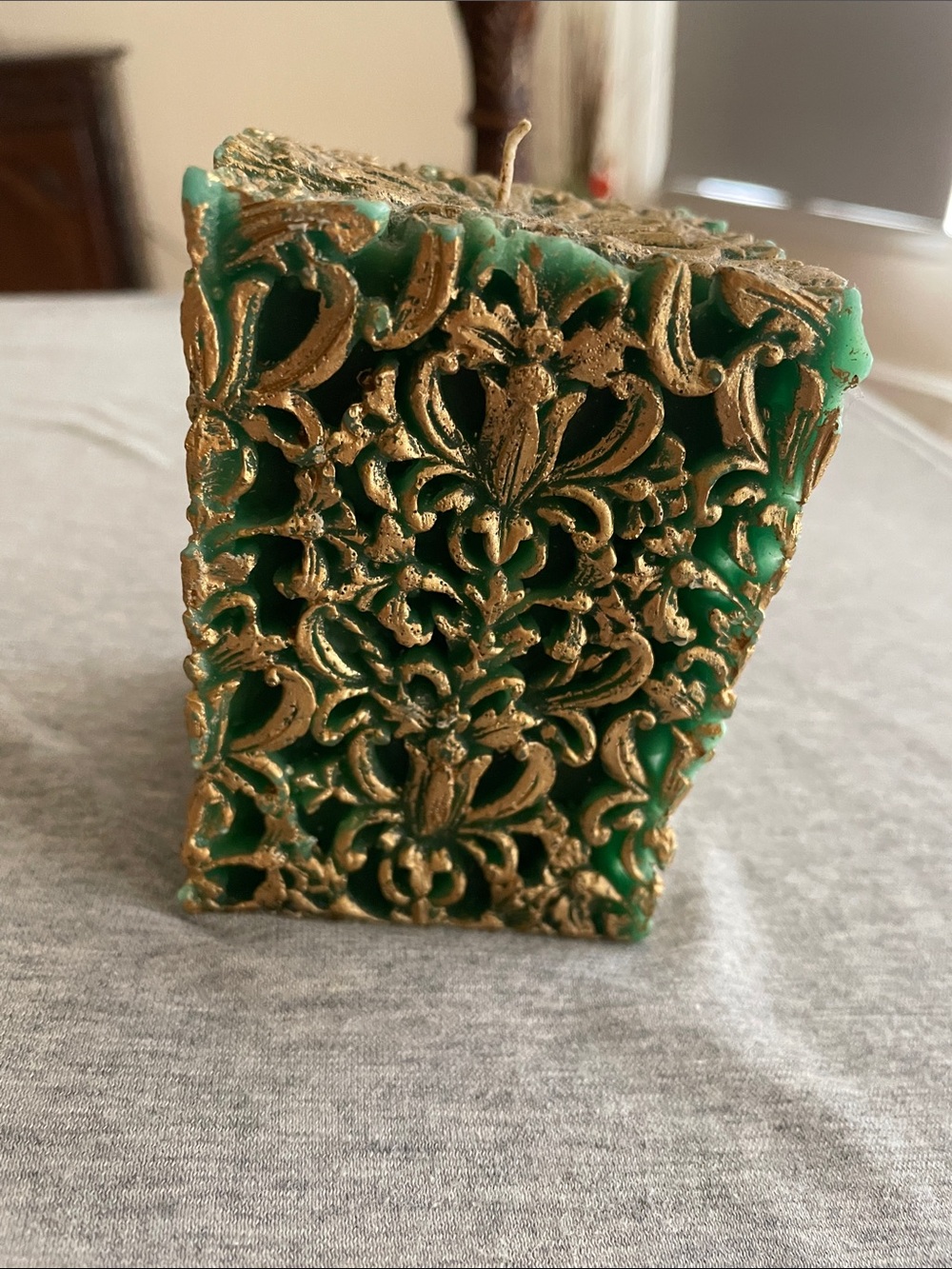 Luxurious Green & Gold Decorative Candle - Home Accents